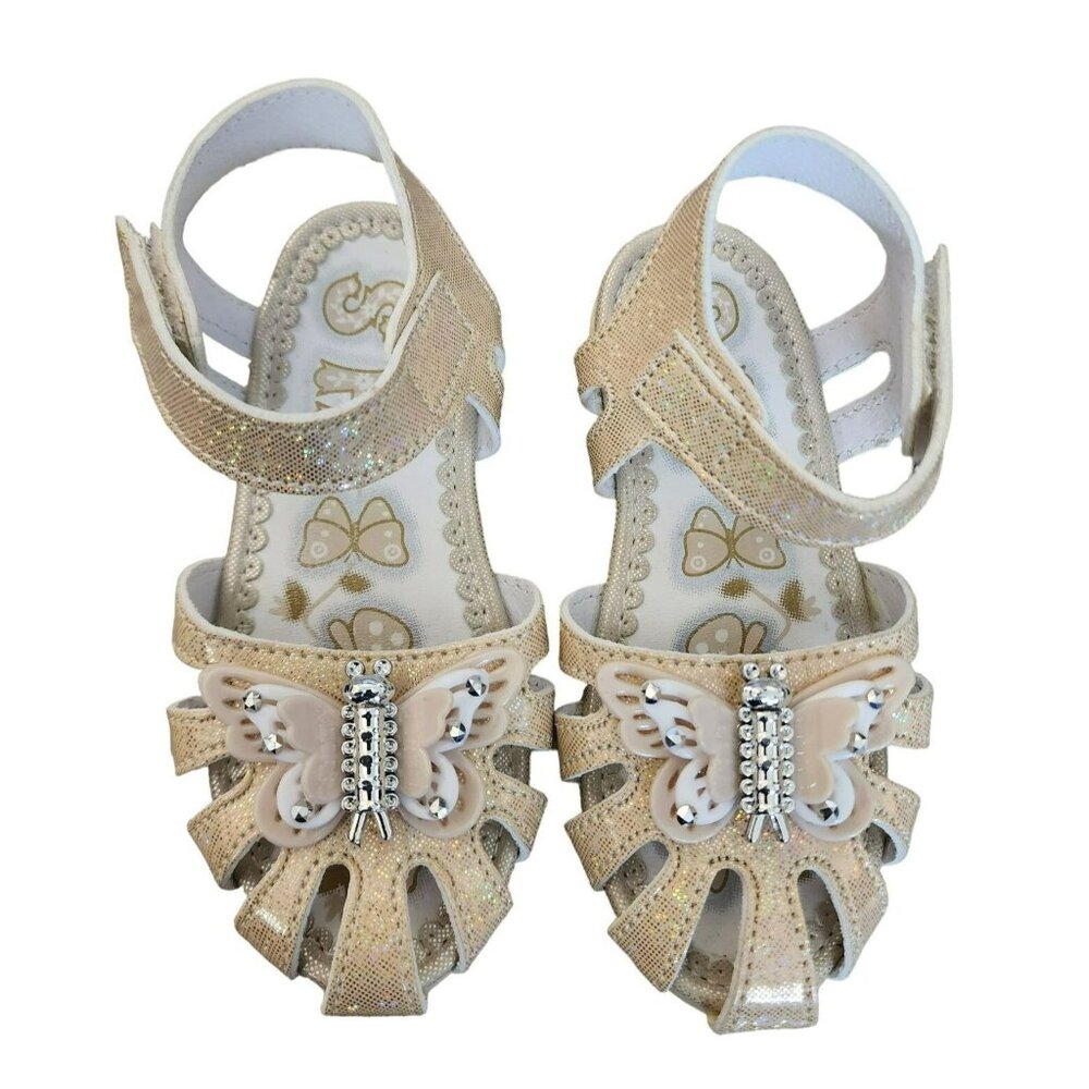 S.H. Toddler Girls Glittery Butterfly Slip-On Sandals Cream/Silver Size 6